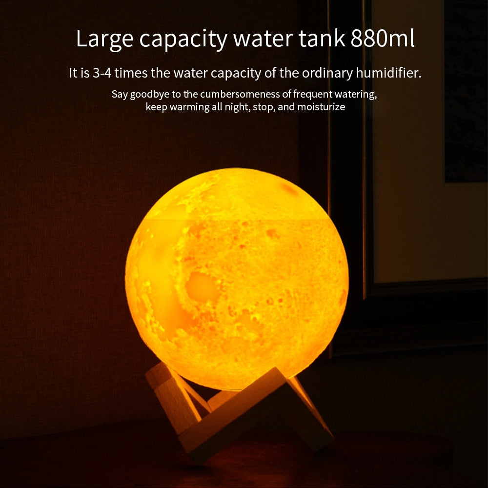 Moon Lamp Moonlight Humidifier 880ml 3D with 3 Colour Changing Night Light USB Charging Air Humidifier Mist Maker for Home