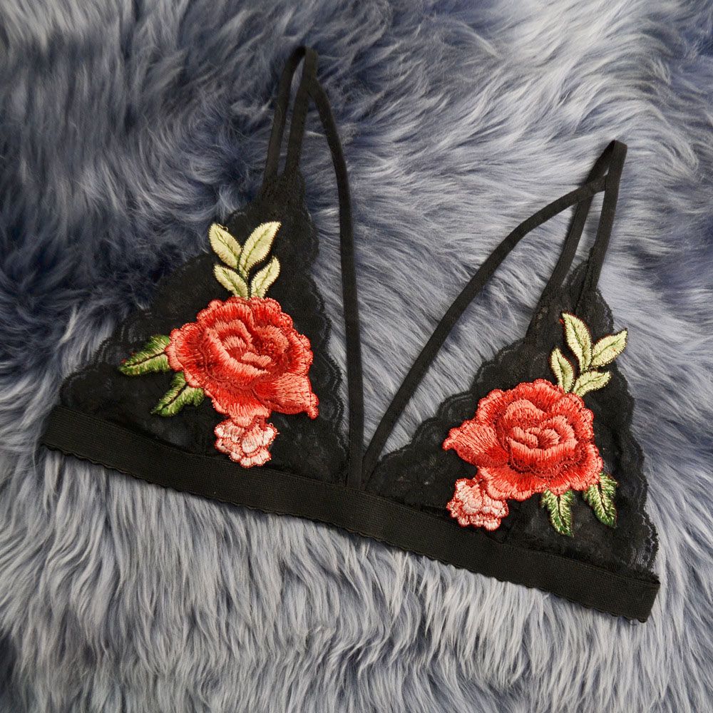 Women Embroidered Flowers unpadded bra