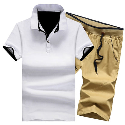 Cotton Mens Sets Summer Button Polo Shirts Sets Turn Down Mens Shorts 4XL Men Clothes 2 Piece Set Elastic Waist Shorts