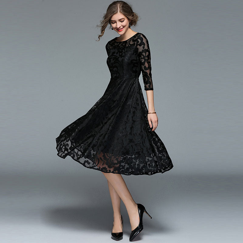 Spring Fashion  Luxury Elegant Slim Ladies Party Dress Women Casual Lace Dresses