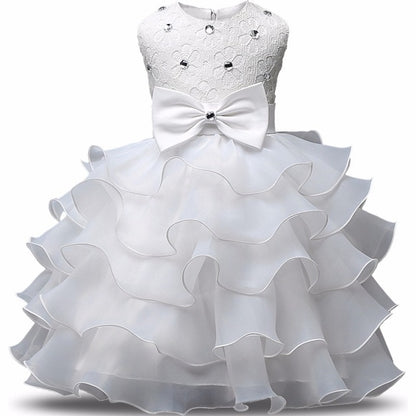 Elegant Pink Ruffle Dress for Girls - Floral Design with Bow | Perfect for Parties & Special Occasions"