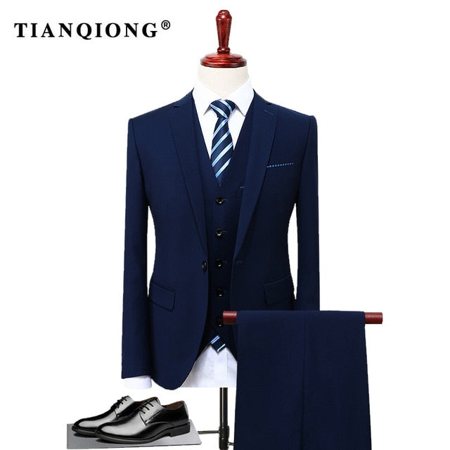 Suits Wedding Groom Plus Size 4XL 3 Pieces(Jacket+Vest+Pant) Slim Fit Casual Tuxedo Suit Male