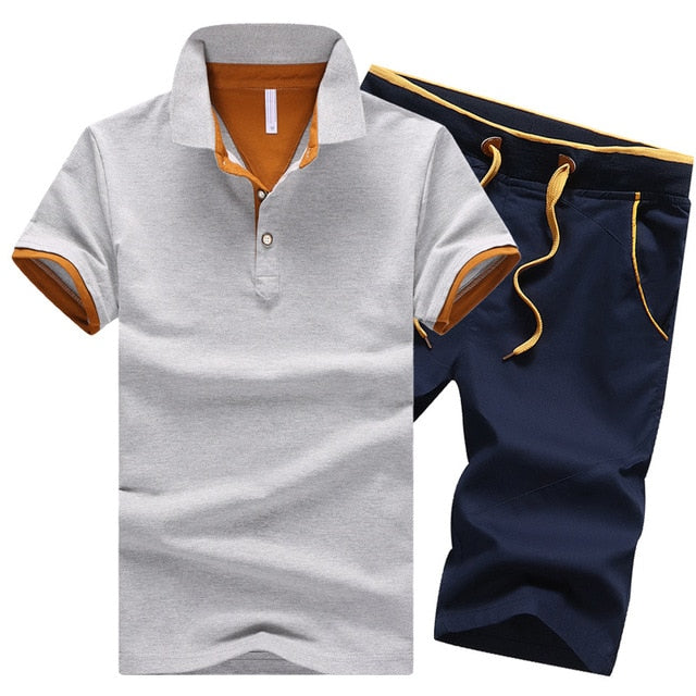 Cotton Mens Sets Summer Button Polo Shirts Sets Turn Down Mens Shorts 4XL Men Clothes 2 Piece Set Elastic Waist Shorts