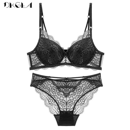 Super Gather Sexy Underwear Set Women Bras Deep V Purple Brassiere Thick Push Up Bra Panties Set Lace Embroidery Lingerie Sets