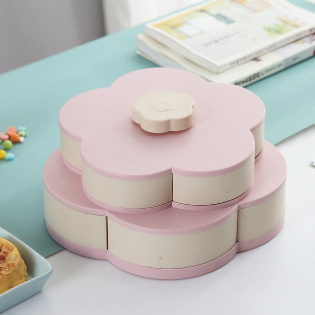 Petal-Shape Rotating Snack Box Candy Tray Food Storage Box Fruit Organizer Storage