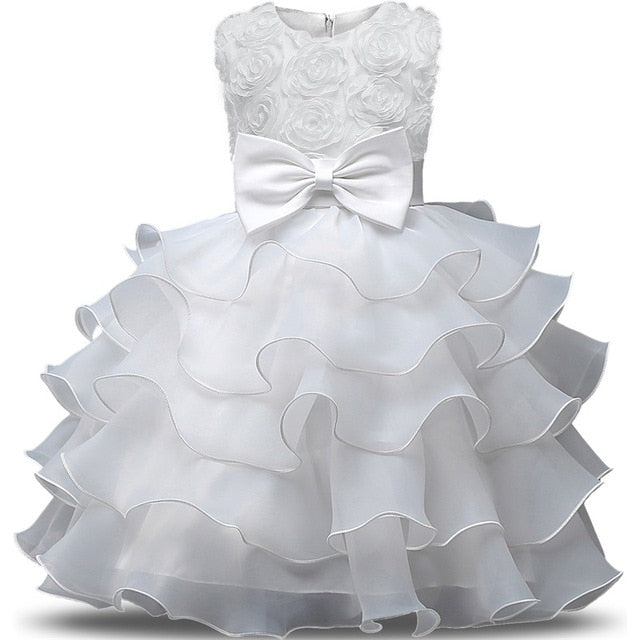 Elegant Pink Ruffle Dress for Girls - Floral Design with Bow | Perfect for Parties & Special Occasions"