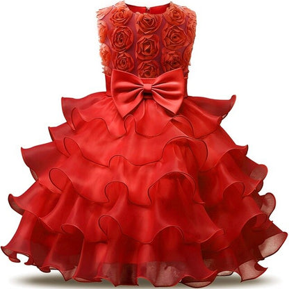 Elegant Pink Ruffle Dress for Girls - Floral Design with Bow | Perfect for Parties & Special Occasions"