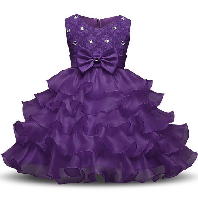 Elegant Pink Ruffle Dress for Girls - Floral Design with Bow | Perfect for Parties & Special Occasions"