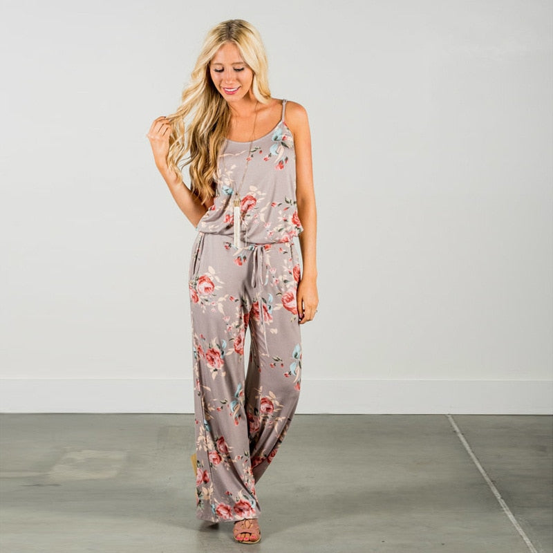 Women Super Comfy Floral Jumpsuit Fashion Trend Sling Print Loose Piece Trousers