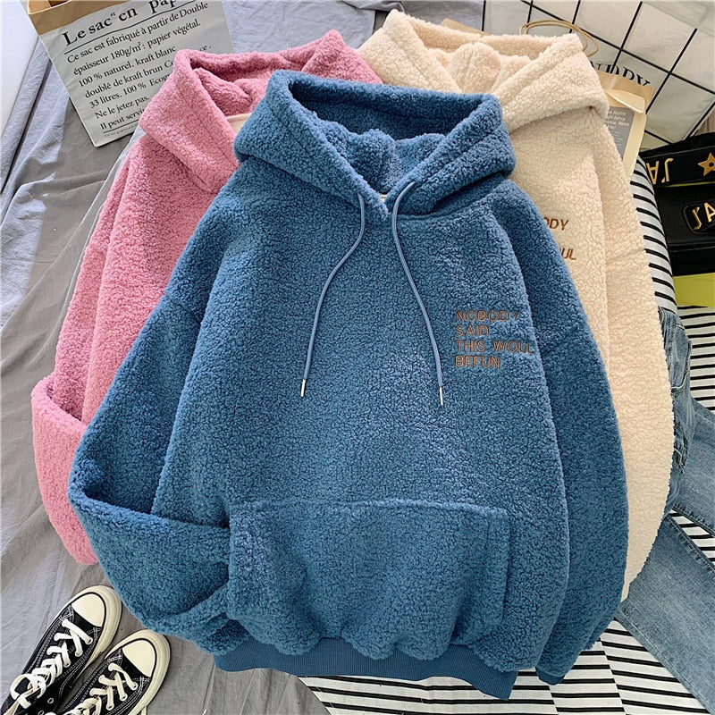 Women Fleece Pullover Loose Pocket Hoodies