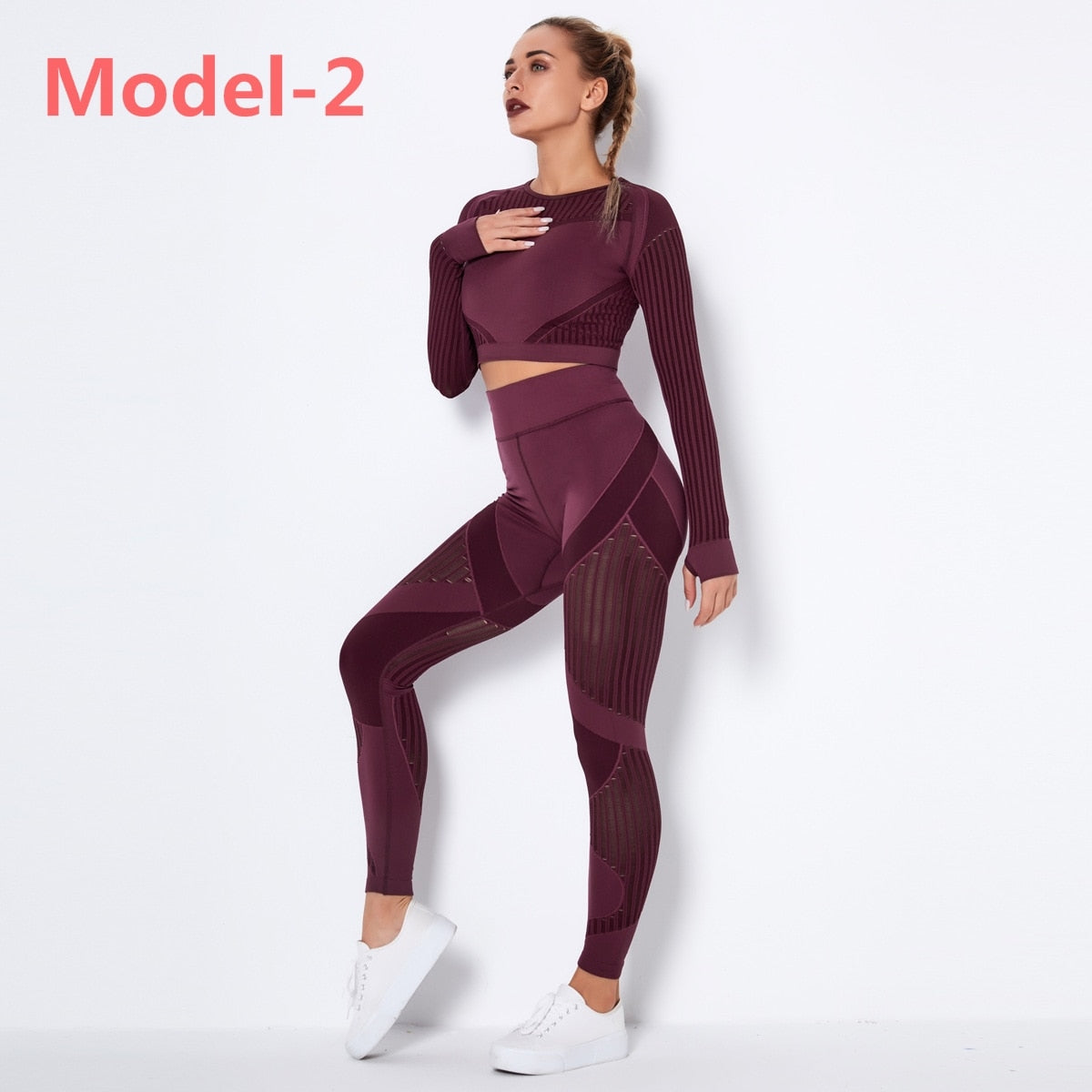 Women Seamless Gym Sets High Waist Gym Mesh Leggings Shirts Suit Long Sleeve Fitness Workout Sports Running Thin Sport Sets