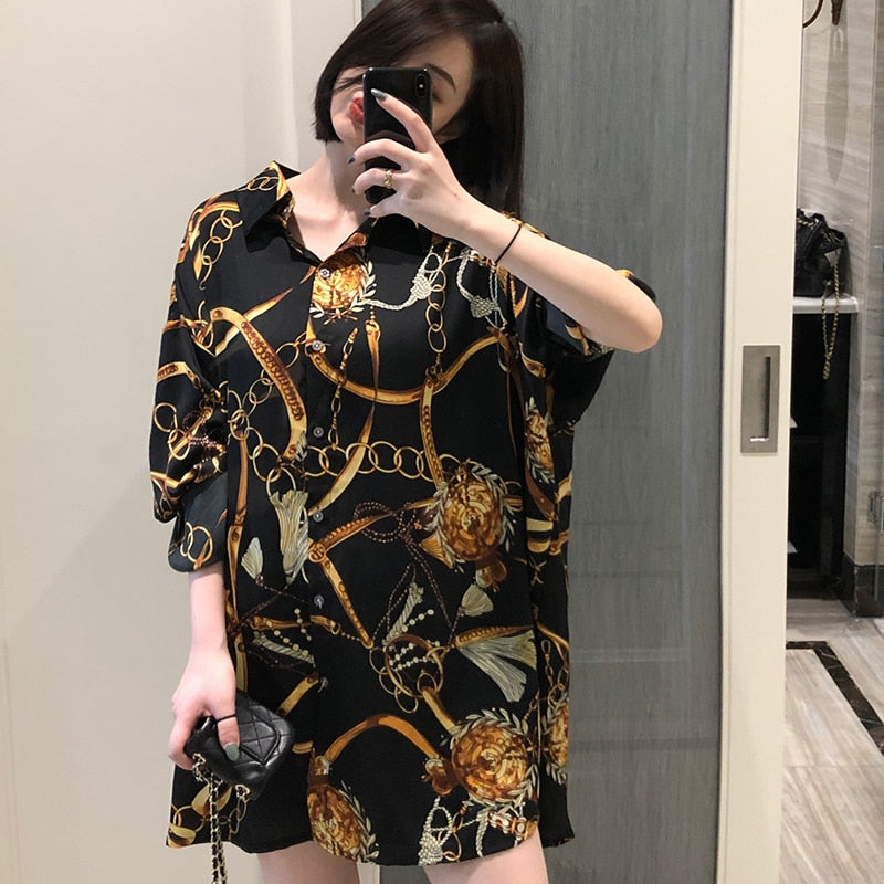 oversized Women Blouses chiffon Blouse three quarter sleeve Loose Tops