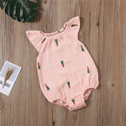 0-24M Newborn Baby Girls Bodysuit Summer Infant Sleeveless Girls Print One-piece Jumpsuit Baby Cotton Linen Soft Clothes Outfits