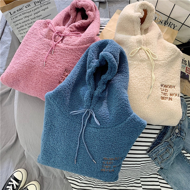 Women Fleece Pullover Loose Pocket Hoodies