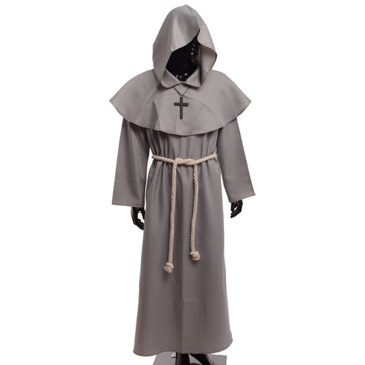 Unisex Vintage Renaissance Monk Cosplay Cowl Friar Priest Halloween Hooded Robe Dress
