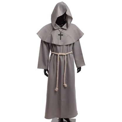 Unisex Vintage Renaissance Monk Cosplay Cowl Friar Priest Halloween Hooded Robe Dress