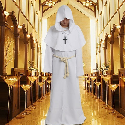 Unisex Vintage Renaissance Monk Cosplay Cowl Friar Priest Halloween Hooded Robe Dress