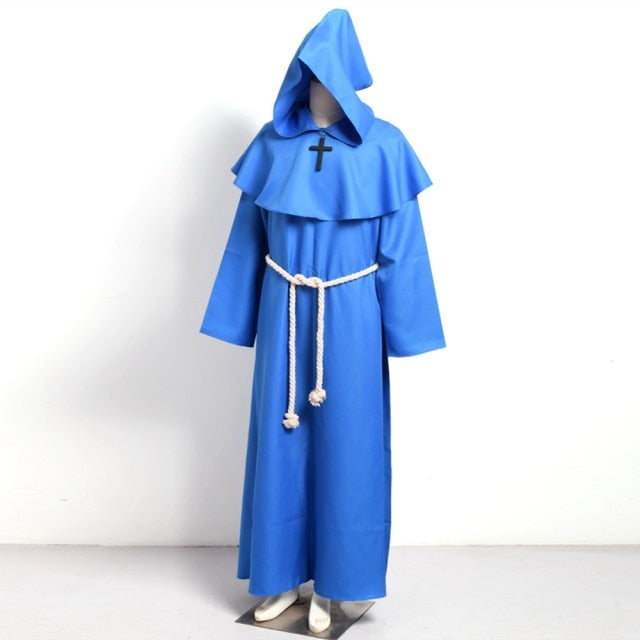 Unisex Vintage Renaissance Monk Cosplay Cowl Friar Priest Halloween Hooded Robe Dress