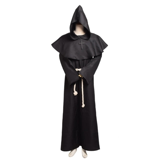 Unisex Vintage Renaissance Monk Cosplay Cowl Friar Priest Halloween Hooded Robe Dress