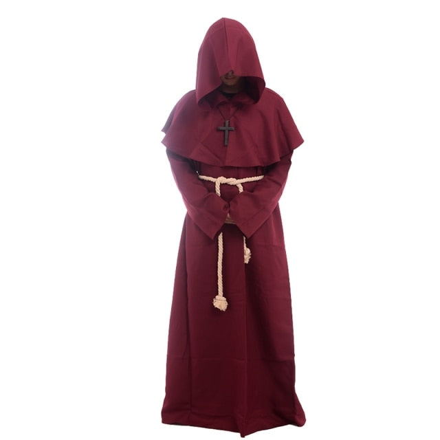 Unisex Vintage Renaissance Monk Cosplay Cowl Friar Priest Halloween Hooded Robe Dress