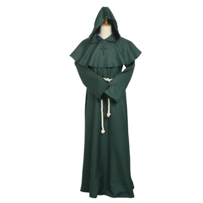 Unisex Vintage Renaissance Monk Cosplay Cowl Friar Priest Halloween Hooded Robe Dress